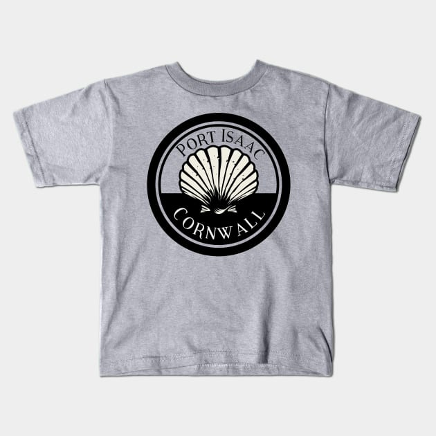 Port Isaac Cornwall Shell Design Doc Martin Kids T-Shirt by SonnyBoyDesigns